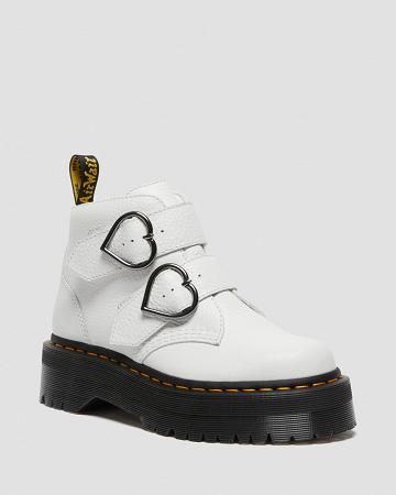 Dámské Boty na Platformy Dr Martens Devon Heart Læder Bílé | CZ 543HAP